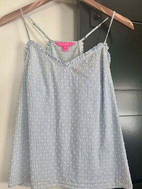 Lilly Pulitzer Seersucker Cami Top Blue Stripe Size Small Adjustable Straps